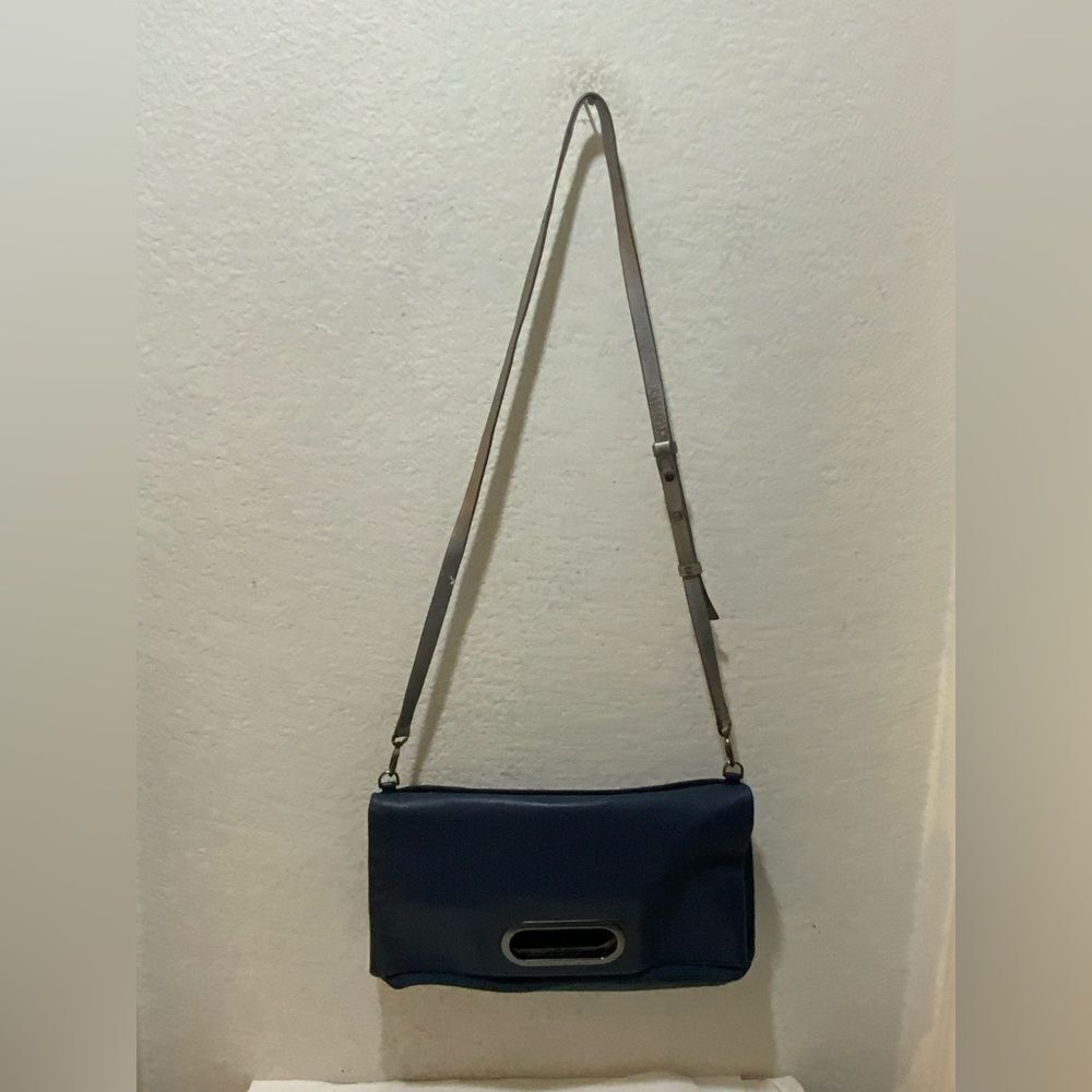Skagen Denmark Leather nylon Crossbody Purse Fold Over  Blue Bag Handbag